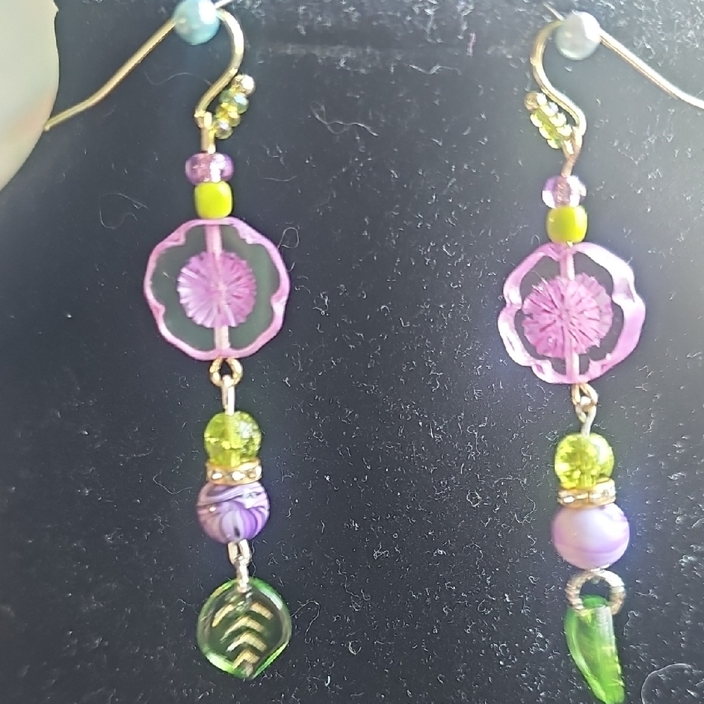 Elegant Purple and Green Dangle Earrings